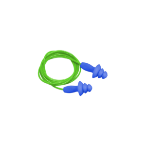 JAVLIN 3 FLANGE MUSHROOM REUSABLE EAR PLUGS BLUE PLUG, GREEN CORD