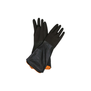 JAVLIN BLACK / ORANGE ELBOW LENGTH RUBBER GLOVE, ROUGH PALM, SUPERIOR  QUALITY, 200GSM